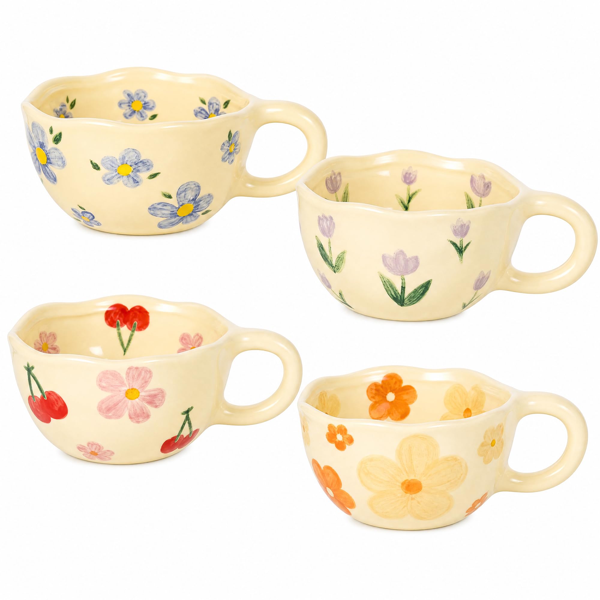 Coffee X Tea - 4개 세트 귀여운 핸드 페인팅 꽃무늬