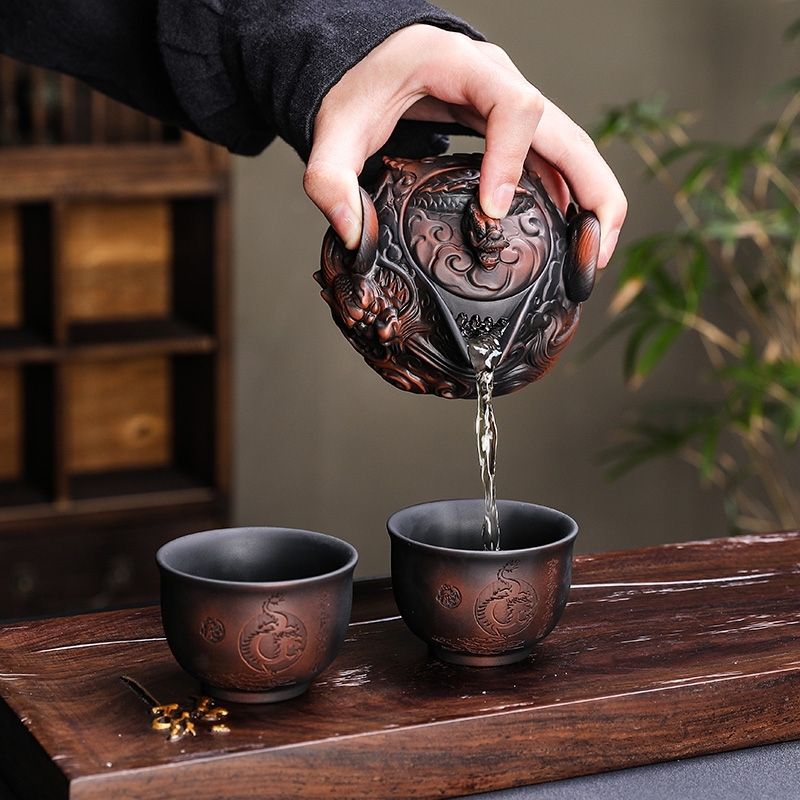 Gongfu Tea Set - 중국 보라색 도자기 수제 말뚝 조각