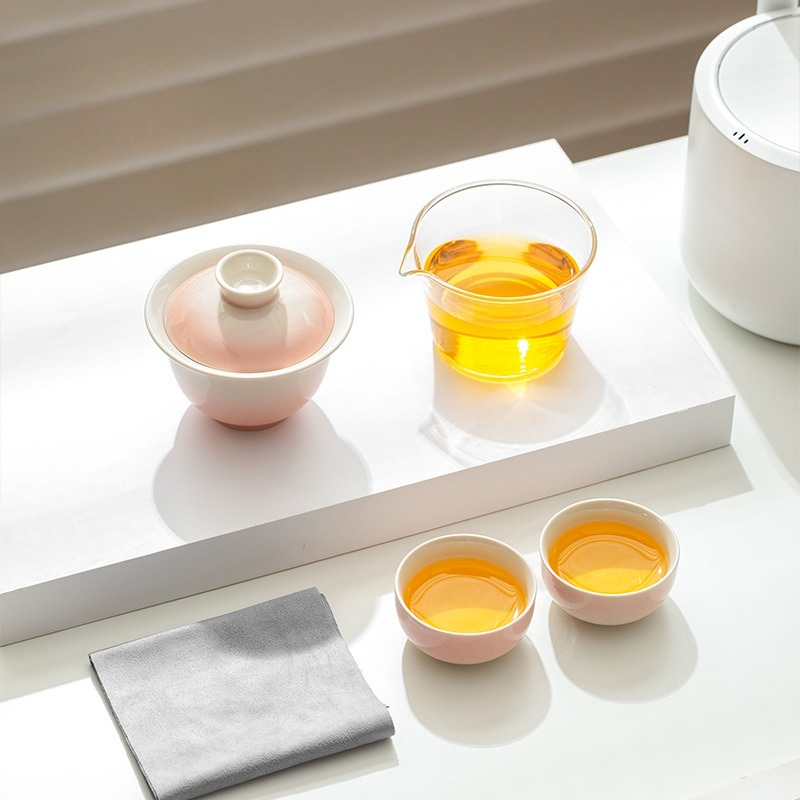 Gongfu Tea Set - 식물 유약 그라데이션 여행용 차 세트