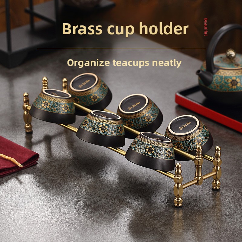 Gongfu Tea Set - 미니멀리스트 황동 찻잔 홀더, 견고한 건조대,