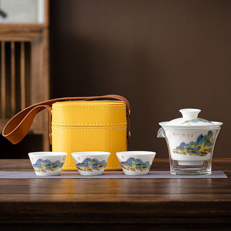 Gongfu Tea Set - 여행용 제이드 화이트 도자기 차 세트,