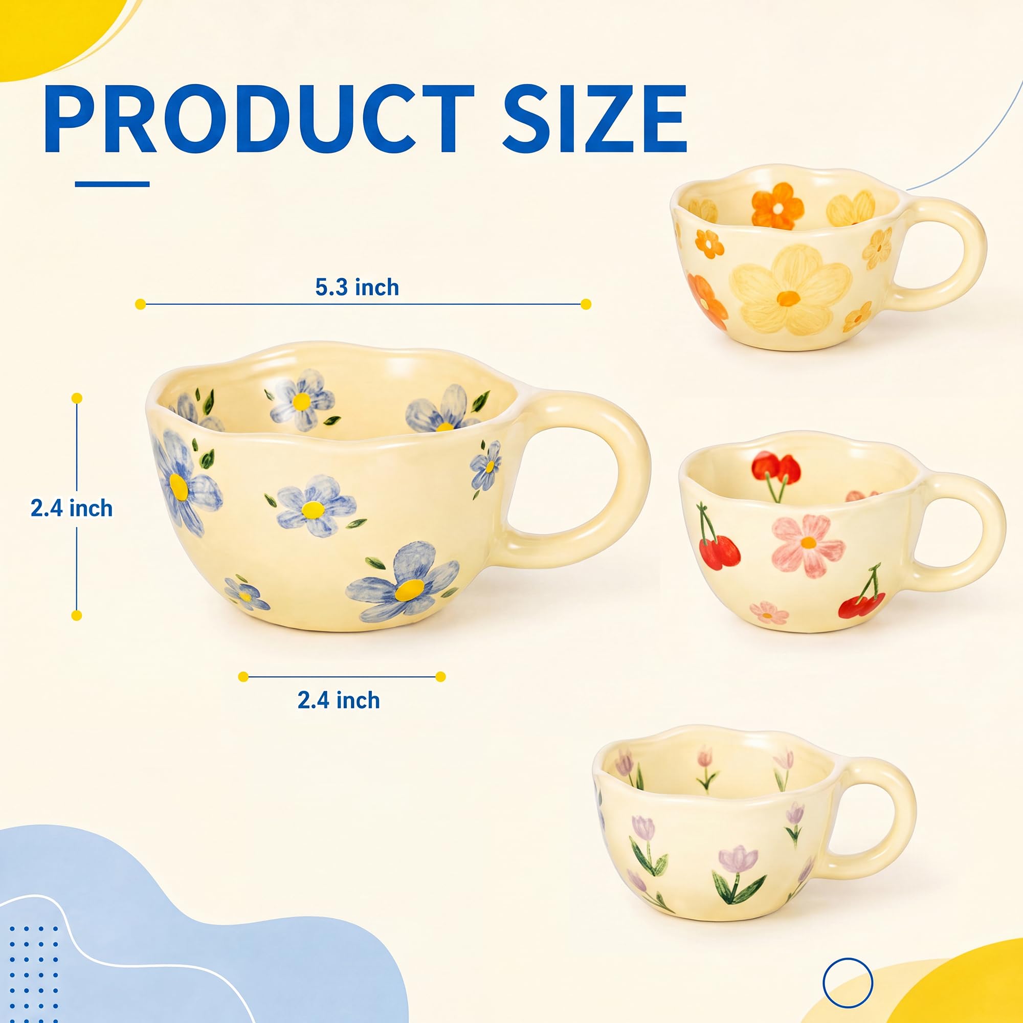 4개 세트 귀여운 핸드 페인팅 꽃무늬 독특한 커피 머그 - Coffee X Tea 리뷰 및 가격