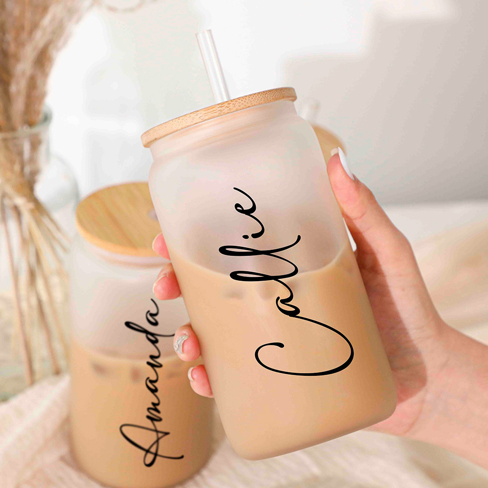 개인 맞춤 이름 대나무 커버 빨대 유리컵, 맞춤형 글꼴 - Coffee Tea Font 리뷰 및 가격