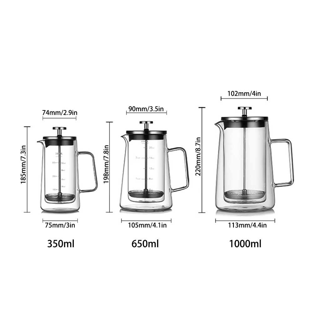 더블 레이어 프렌치 프레스 포트 고보로실리케이트 차 커 - Coffee Tea Pot 리뷰 및 가격